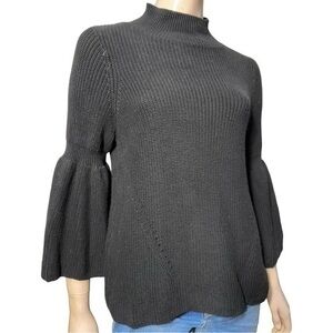 525 America Womens Size S Black Cotton Chunky Knit Bell Sleeve Mock Neck Sweater
